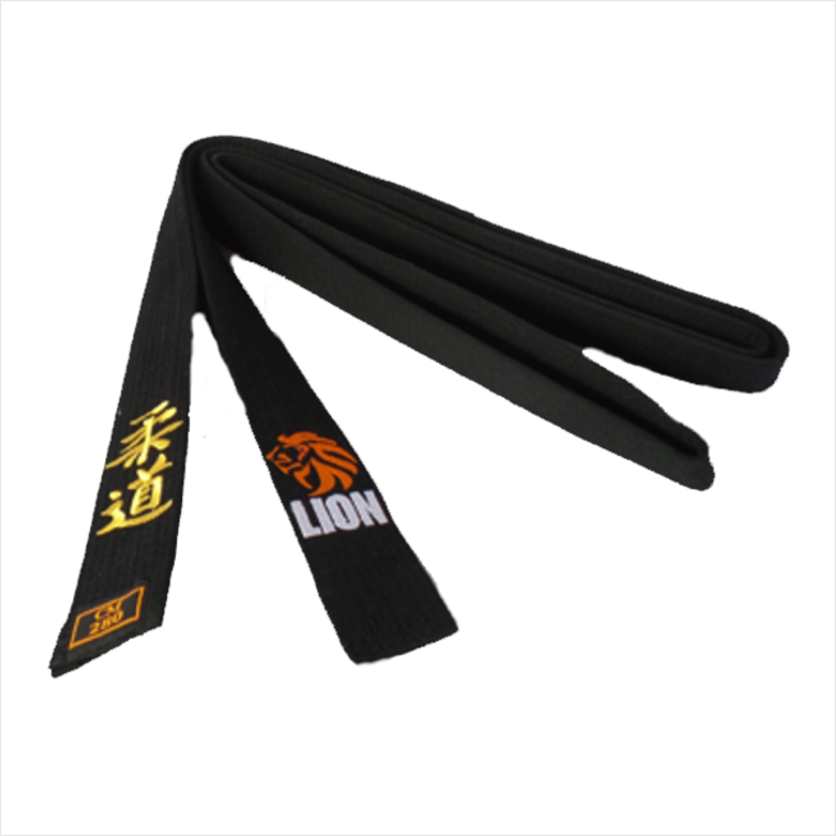 Lion judo black belt with embroideries on both ends